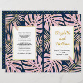 Feuille tropicaux rose, programme de mariage à deu (Devant / Derrière)
