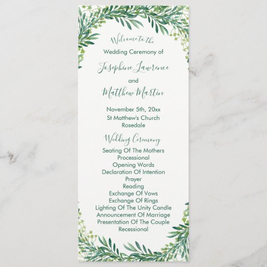 Feuille verdure Programmes de mariage du feuillage (Devant)