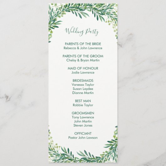 Feuille verdure Programmes de mariage du feuillage (Dos)