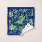 Feuille vert tropical sur le bleu (Gant de toilette)