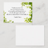 Feuille verte après les funérailles Merci Cartes (Devant / Derrière)