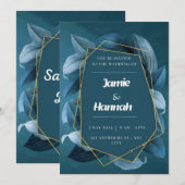 feuilles à fleurs bleus faire-part de mariage (Devant / Derrière)
