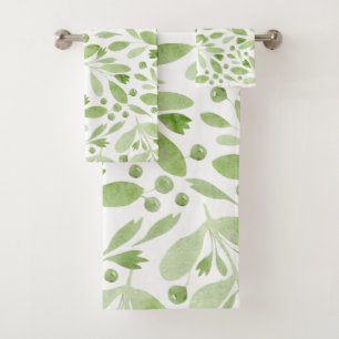 Feuilles aquarelles rustiques vert sauge et blanc