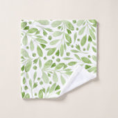 Feuilles aquarelles rustiques vert sauge et blanc (Gant de toilette)