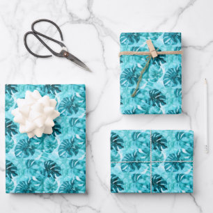 Feuilles aquarelles turquoise et sarcelle