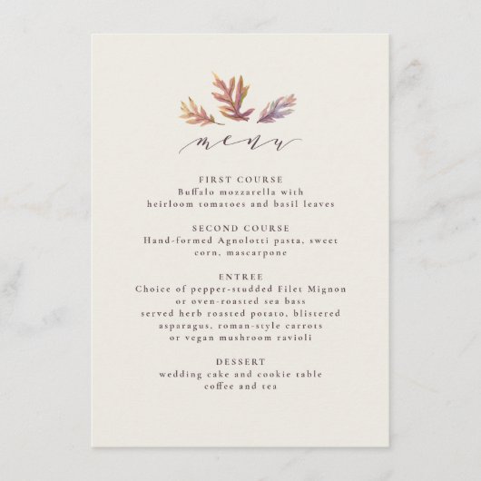 Feuilles automautomne menu réception mariage (Devant)