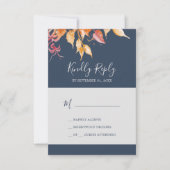 Feuilles automnales | Carte RSVP simple bleu marin (Devant)