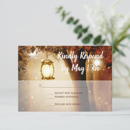 Feuilles automnales en chêne rustique Cartes RSVP  (Debout devant)