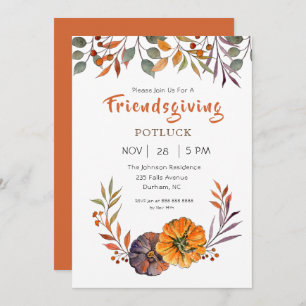 Feuilles automnales et invitation citrouille Frien