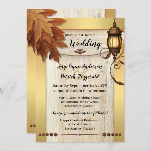 Feuilles automnales Lanterne Lumière Faire-part de (Devant / Derrière)