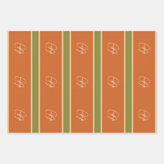 Feuilles automnales orange et vert monogramme (Devant 3)
