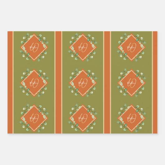 Feuilles automnales orange et vert monogramme (Devant 2)