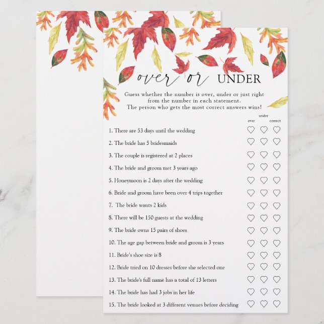 Feuilles automnales - Plus ou sous la douche nupti (Devant / Derrière)