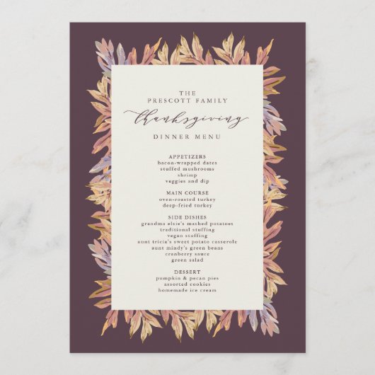 Feuilles automnales Thanksgiving menu (Devant)