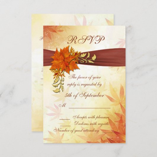 Feuilles automnaux rouges et dorés RSVP (Devant / Derrière)