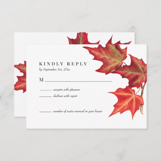 Feuilles Automne Mariage Automne Carte RSVP (Devant / Derrière)