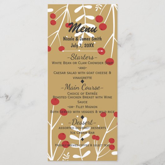 Feuilles blancs & Berries Gold Holiday Menu Noël (Devant)