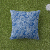 Feuilles blancs sur oreiller bleu vif (Herbe)
