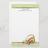 Feuilles blancs verts et papeterie de chat de tigr (Devant / Derrière)