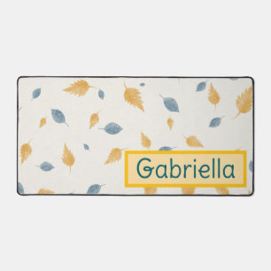 Feuilles bleu et jaune doux Nom personnalisé