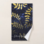 Feuilles bleu et or (Serviette à main)