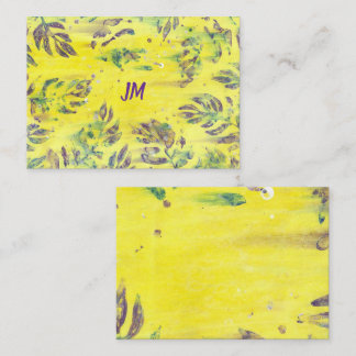 Feuilles Bleu Violet Monogramme sur Cartes de Note