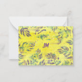 Feuilles Bleu Violet Monogramme sur Cartes de Note (Devant)