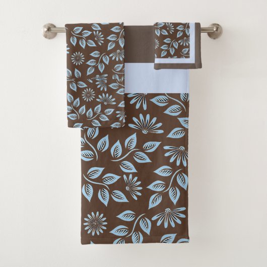 Feuilles Bleues Tendances sur Marron / Monogramme (En situation)