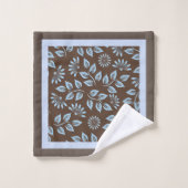 Feuilles Bleues Tendances sur Marron / Monogramme (Gant de toilette)