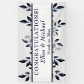 Feuilles bleus avec or, bannière Mariage (Vertical)