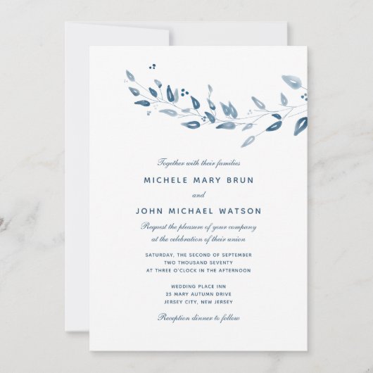 Feuilles Bleus de la marine simple Faire-part de m (Devant)