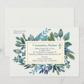 Feuilles bleus et Berries Invitation (Devant / Derrière)