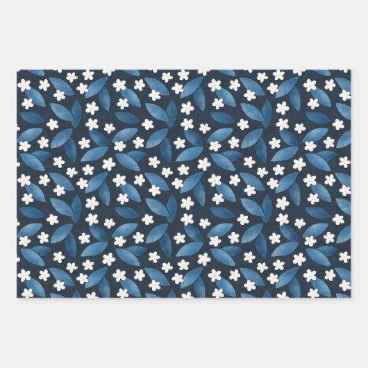 Feuilles bleus et fleurs blanches sur Arrière - pl (Devant)