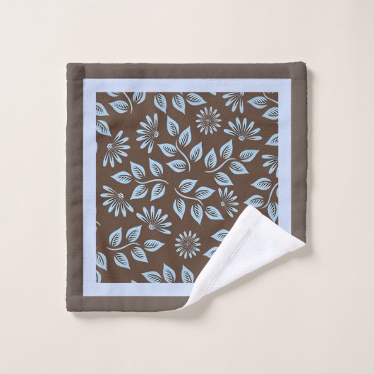 Feuilles bleus tendance sur Brown / Monogramme (Gant de toilette)