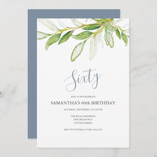 Feuilles botaniques 60e anniversaire Invitation (Devant / Derrière)