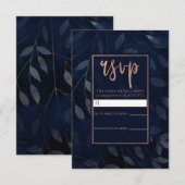 Feuilles Botaniques Bleu Foncé Réponse Mariage Or (Devant / Derrière)