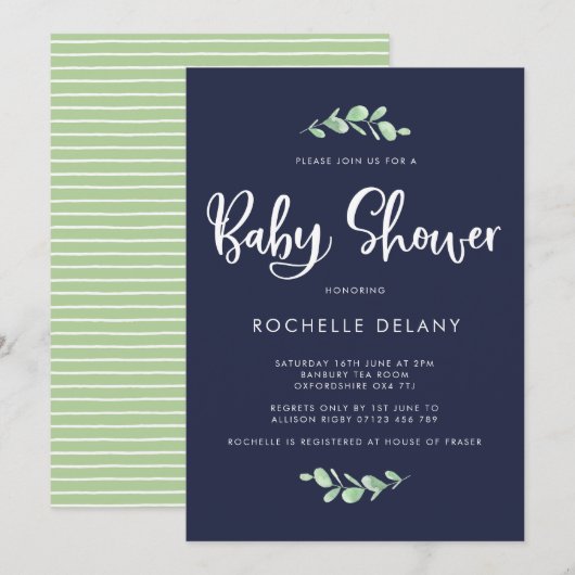 Feuilles botaniques et Baby showers Invitations (Devant / Derrière)