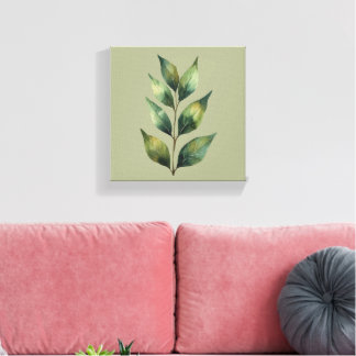 Feuilles botaniques vert sauge sur toile