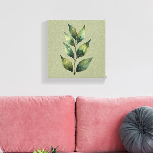 Feuilles botaniques vert sauge sur toile (Insitu(Salon))