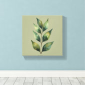 Feuilles botaniques vert sauge sur toile (Insitu (Plancher de Bois))