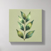 Feuilles botaniques vert sauge sur toile (Recto)