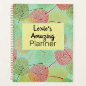 Feuilles colorés sur Green Personnalisé Spiral Pla (Devant)