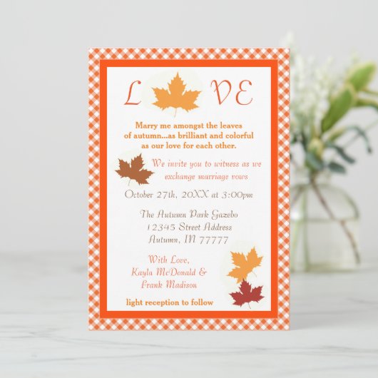 Feuilles d'amour d'automne - Faire-part de mariage (Debout devant)