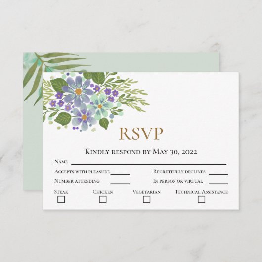 Feuilles d'aquarelle 04b Mariage RSVP avec photo (Devant / Derrière)