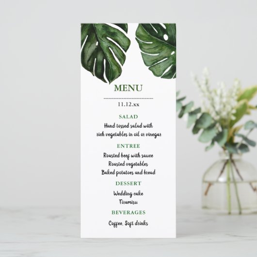 Feuilles d'aquarelle de Monstera tropicale | Menu (Debout devant)