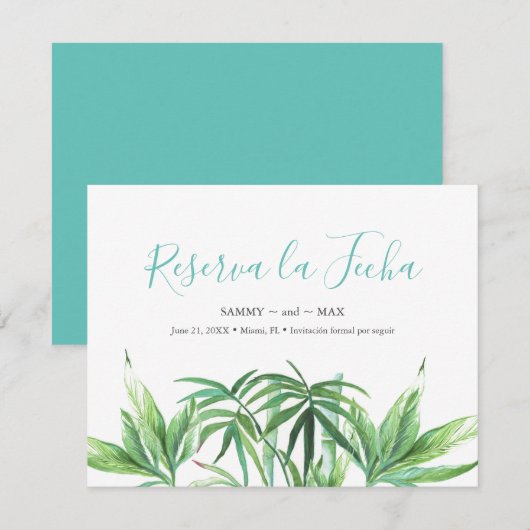 Feuilles d'aquarelle tropicale pour carte de faire (Devant / Derrière)