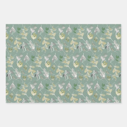 Feuilles d'aquarelle verte Sage (Devant 3)