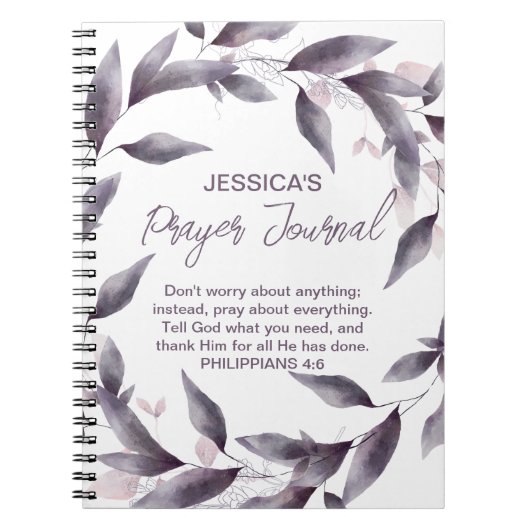 Feuilles d'aquarelle violette Customisé Journal de (Devant)