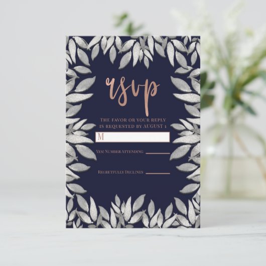 Feuilles d'Argent Glam Botanique Bleu Rose Réponse (Debout devant)