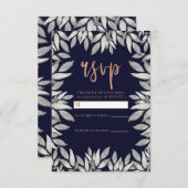 Feuilles d'Argent Glam Botanique Bleu Rose Réponse (Devant / Derrière)